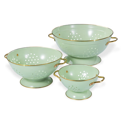 Metal Colander Set of 3, Strainer Basket with Handles perfect for Spaghetti, Pasta, Berry, Vegetable, Fruit, Solid Base Powder Coated Kitchen Essential Strainer Set, 1 & 3.5 & 5 Qt (Cream)