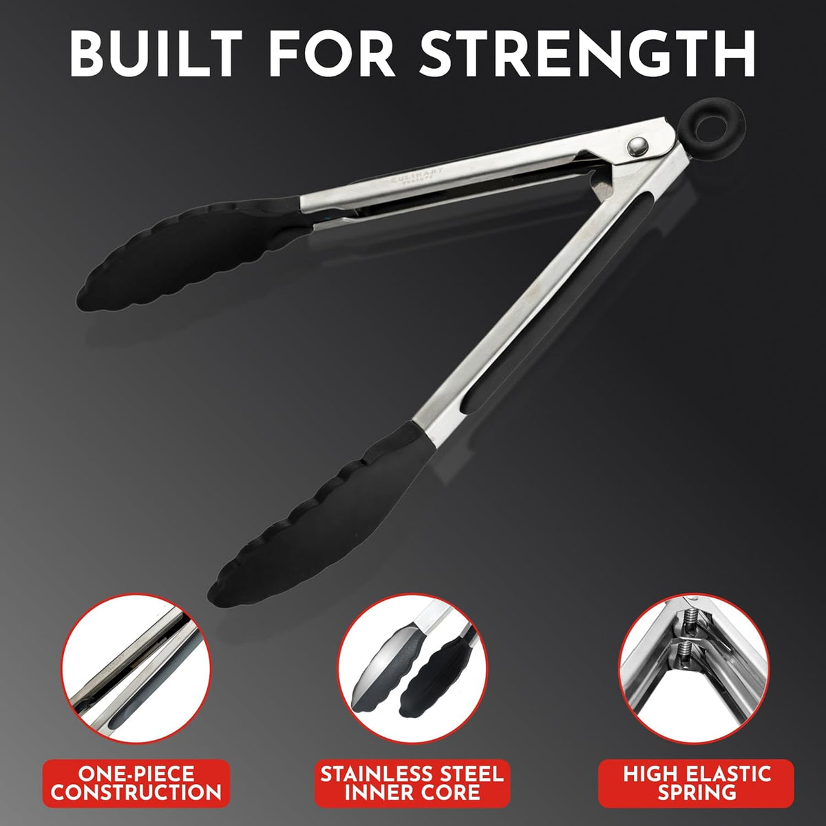 Kitchen Tongs - 12, 9 & 7 Inch Locking Silicone Tongs for Cooking, Set of 3