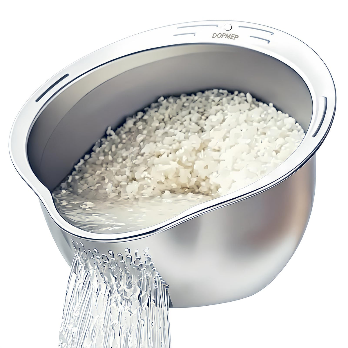 DOPMEP Rice Washer Strainer Bowl Stainless Steel Colander with Side Drainer
