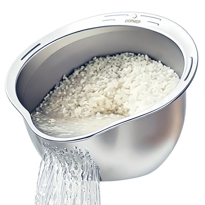DOPMEP Rice Washer Strainer Bowl Stainless Steel Colander with Side Drainer