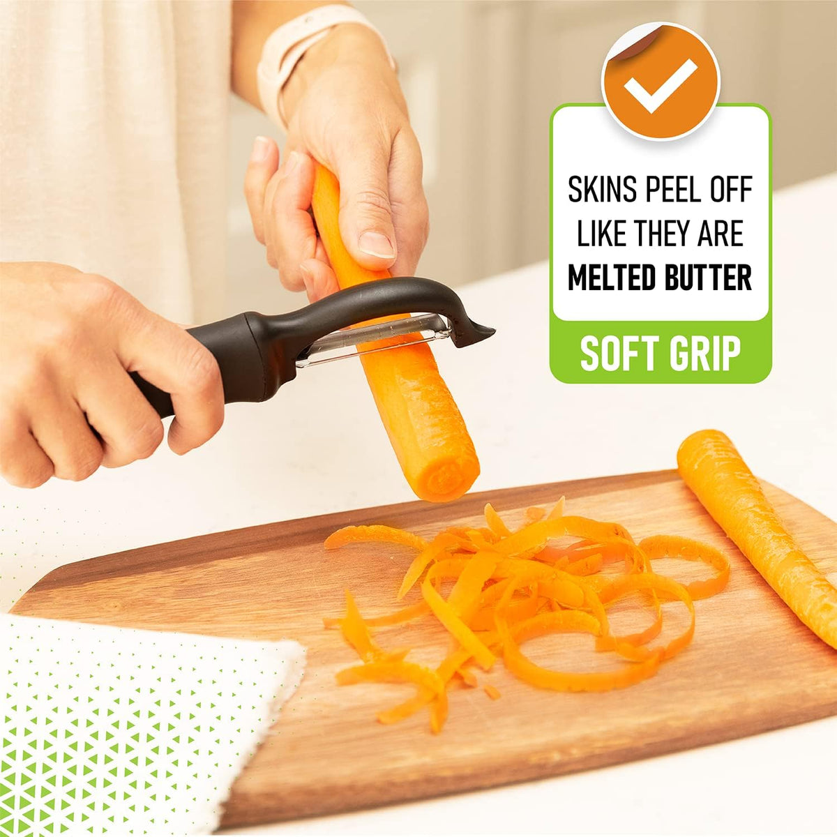Spring Chef Swivel Vegetable Peeler for Kitchen w/Soft Grip Handle, Black