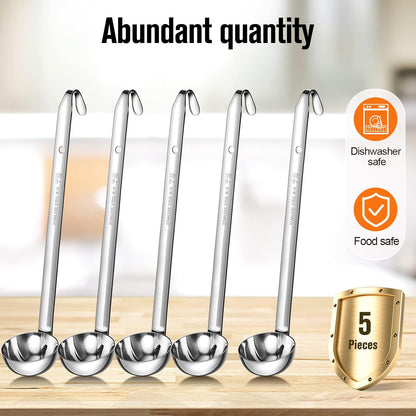 Cunhill 5 Pcs Soup Ladles Stainless Steel Serving Ladles with Long Handle for Serving, Cooking, Stirring, Portioning Kitchen Restaurant Accessories(4 oz)