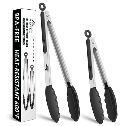 HOTEC Premium Stainless Steel Locking Kitchen Tongs with Silicon Tips, Set of 3-7", 9" and 12" (Gradient Blue)