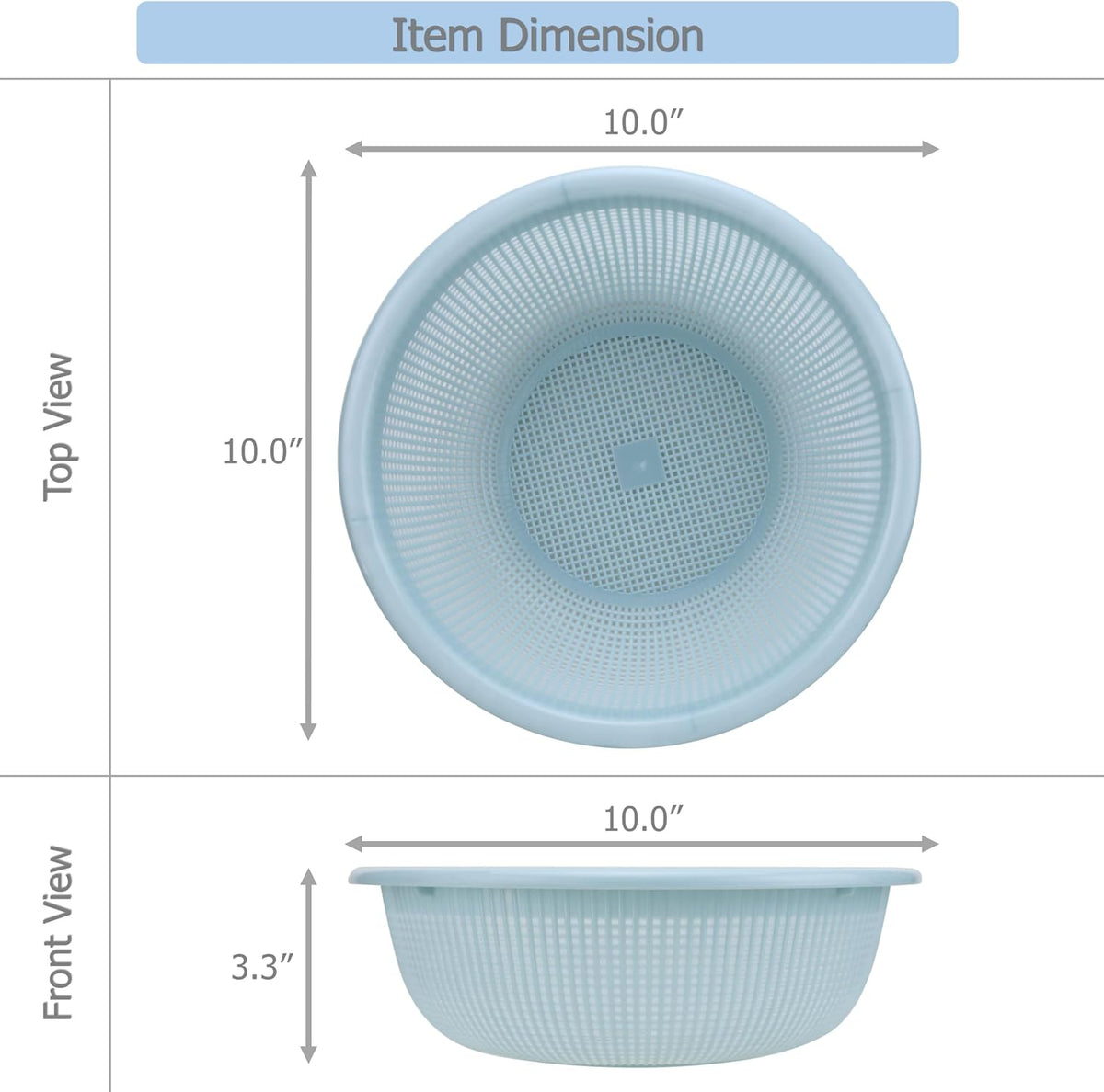 EIKS 3 Pack Plastic Colander Baskets Mesh Sieve, 10-inch Diameter