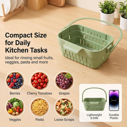 Foldable Hanging Sink Drain Basket – Stretchable Kitchen Colander with Flip Cover, Space-Saving Food Strainer & Multi-Functional Faucet Storage Rack, Draining for Fruits, Vegetables, Utensils (Green)