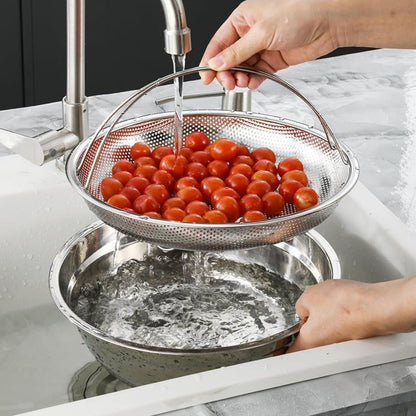 Stainless Steel Colander With Handle, Fine Mesh Strainer, Metal Colander with Handle, Spaghetti, Fruit, Vegetable, Kitchen Food Strainer Basket, Pot Drainer for Cooking, Washing Fruit Basket (S)