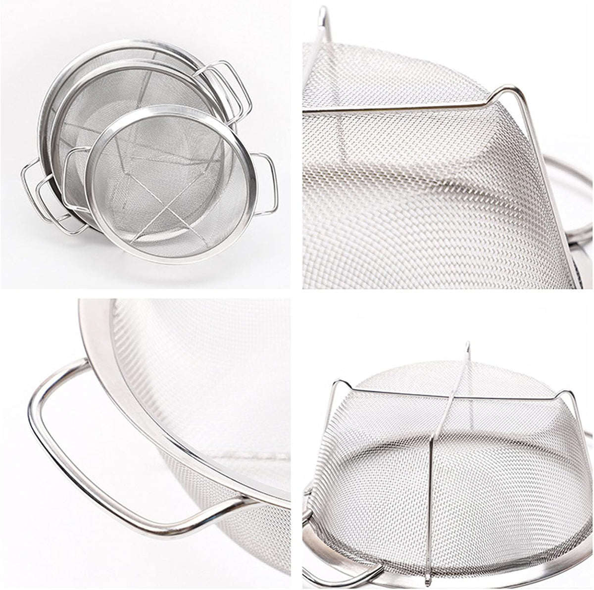 AJIODA Stainless Steel Mesh Colander Strainer Basket, 4 Quart Fine Mesh Net Colander with Heavy Duty Handles & Wide Rim & Resting Feet for Strain, Drain, Rinse, Fry, Steam or Cook Vegetables & Pasta