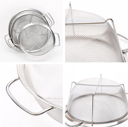 AJIODA Stainless Steel Mesh Colander Strainer Basket, 4 Quart Fine Mesh Net Colander with Heavy Duty Handles & Wide Rim & Resting Feet for Strain, Drain, Rinse, Fry, Steam or Cook Vegetables & Pasta
