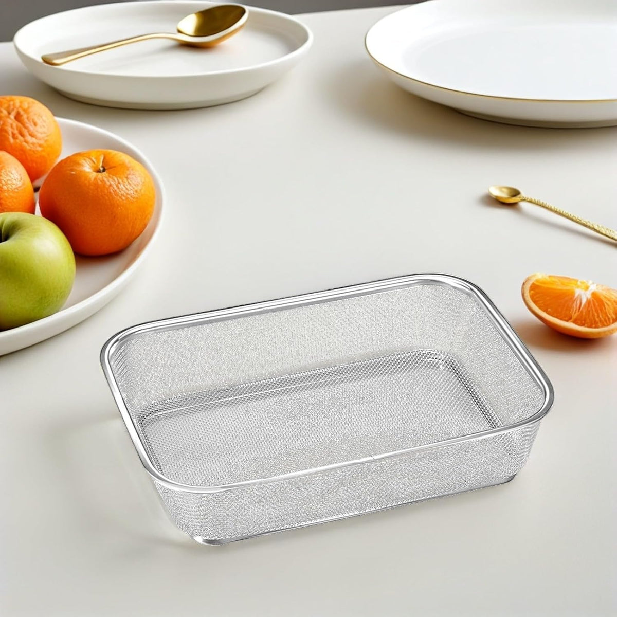 OSALADI Stainless Steel Draining Basket Multipurpose Fine Mesh Colander for Washing Fruits Vegetables and Rice Kitchen Storage Tray for Home and Restaurant Use