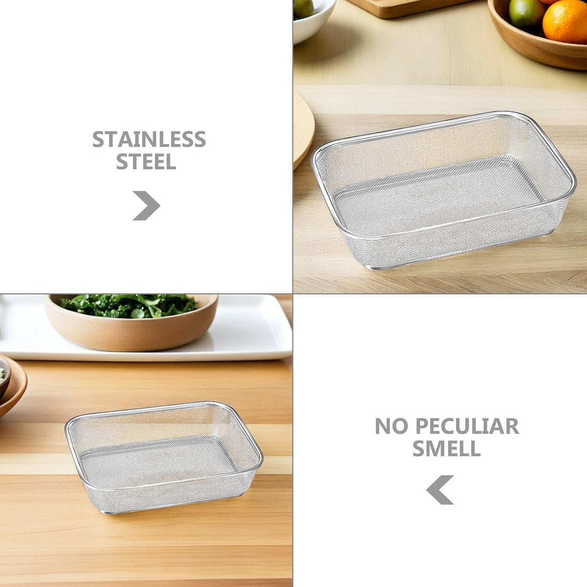 OSALADI Stainless Steel Draining Basket Multipurpose Fine Mesh Colander for Washing Fruits Vegetables and Rice Kitchen Storage Tray for Home and Restaurant Use