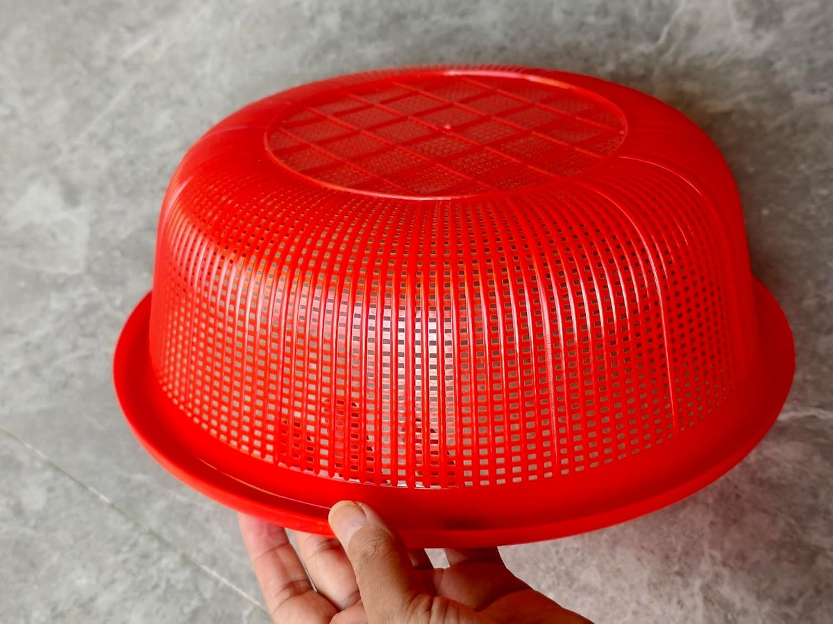 4 pcs Plastic Wash Basket Round Perforated Colander Wash Vegetables and Fruits Drain Cooked Pasta Kitchen Essentials Food Strainer Basket Strainer Kitchen red