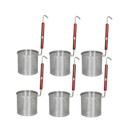 3PCs Mesh Pasta Basket Food Strainer Insert For Pot, Colander with Round Wooden Handle Stainless Steel Mesh Spider Strainer for Pasta Noodles Dumpling Vegetable
