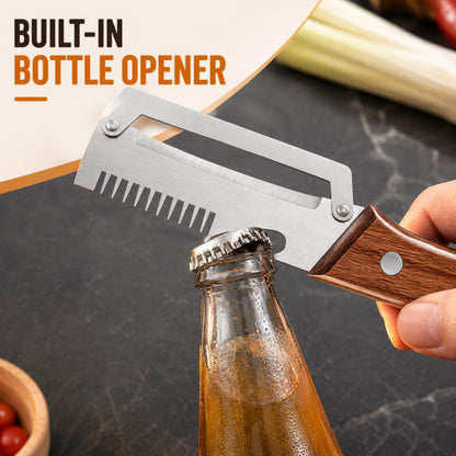 2PCS Multi-Functional Vegetable Peeler for Kitchen, 3 in 1 Stainless Steel Blade with Wooden Handle and Bottle Opener, Kitchen Gadgets Tool for Fruit Peeling Potato Carrot Veggie Peeler (A)