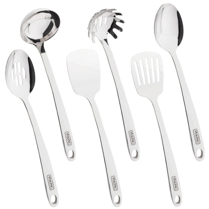 Viking Kitchen Utensils Set, 8 Piece Stainless Steel Cooking Utensil Set, Includes Spatulas, Spoons, Pasta Fork, Deep Ladle, Meat Fork, and Skimmer, Silver