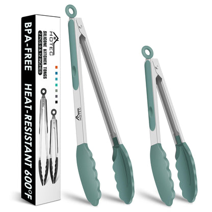 HOTEC Premium Stainless Steel Locking Kitchen Tongs with Silicon Tips, Set of 3-7", 9" and 12" (Gradient Blue)
