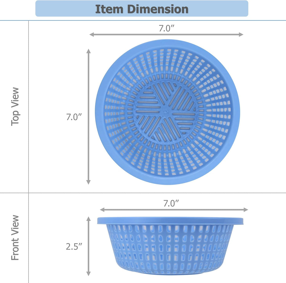 EIKS 3 Pack Small Colander, Mini Plastic Strainer Basket, Diameter 7-inch