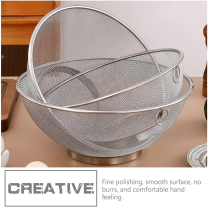Zerodeko Stainless Steel Mesh Net Colander Strainer Basket Drainer Fine Mesh Strainer Rice Washing Bowl Sieve Sifters for Washing Fruit Vegetable Rice 26.3CM