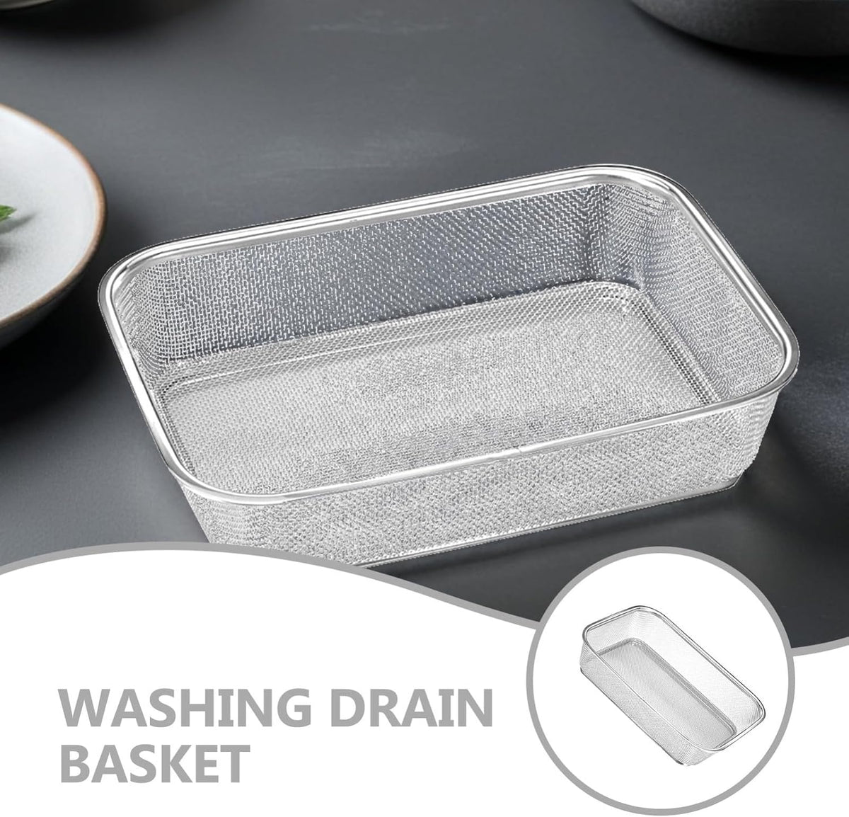 Stainless Steel Drain Basket Fine Mesh Vegetable Washing Basket Fruit Draining Kitchen Sieve for Rinsing Produce 13.38 X 9.84 X 3.14 in 1 X Draining