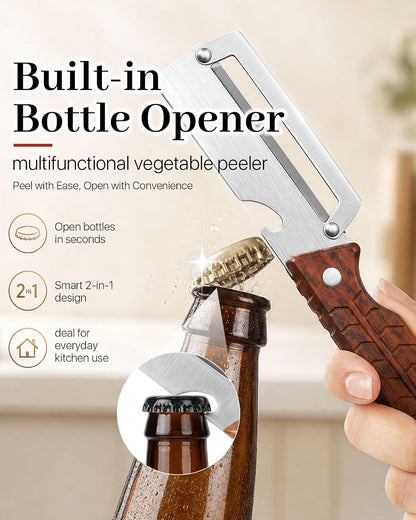 2 PCS Multifunctional Vegetable Peeler for Kitchen, 3-In-1 Stainless Steel Potato Peeler with ABS Handle and Bottle Opener, Ergonomic Handheld Peeler Knife with Hanging Hole for Fruits, Vegetables