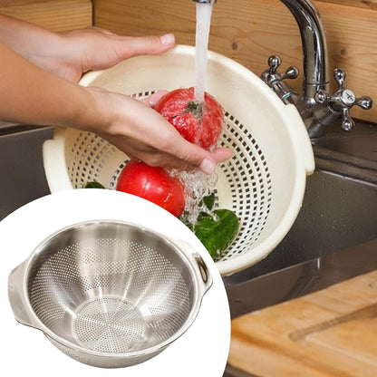 Drain Basket Stainless Steel Colander Strainer with Handle Strainer Basket Vegetable Draining Bowl Sturdy Handles Rust Resistant