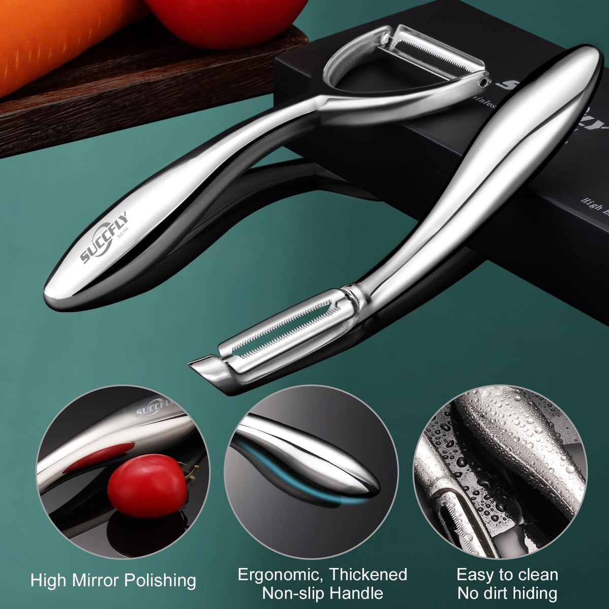 SUCCFLY Vegetable Peeler Stainless Steel, Premium Potato Peeler for Kitchen