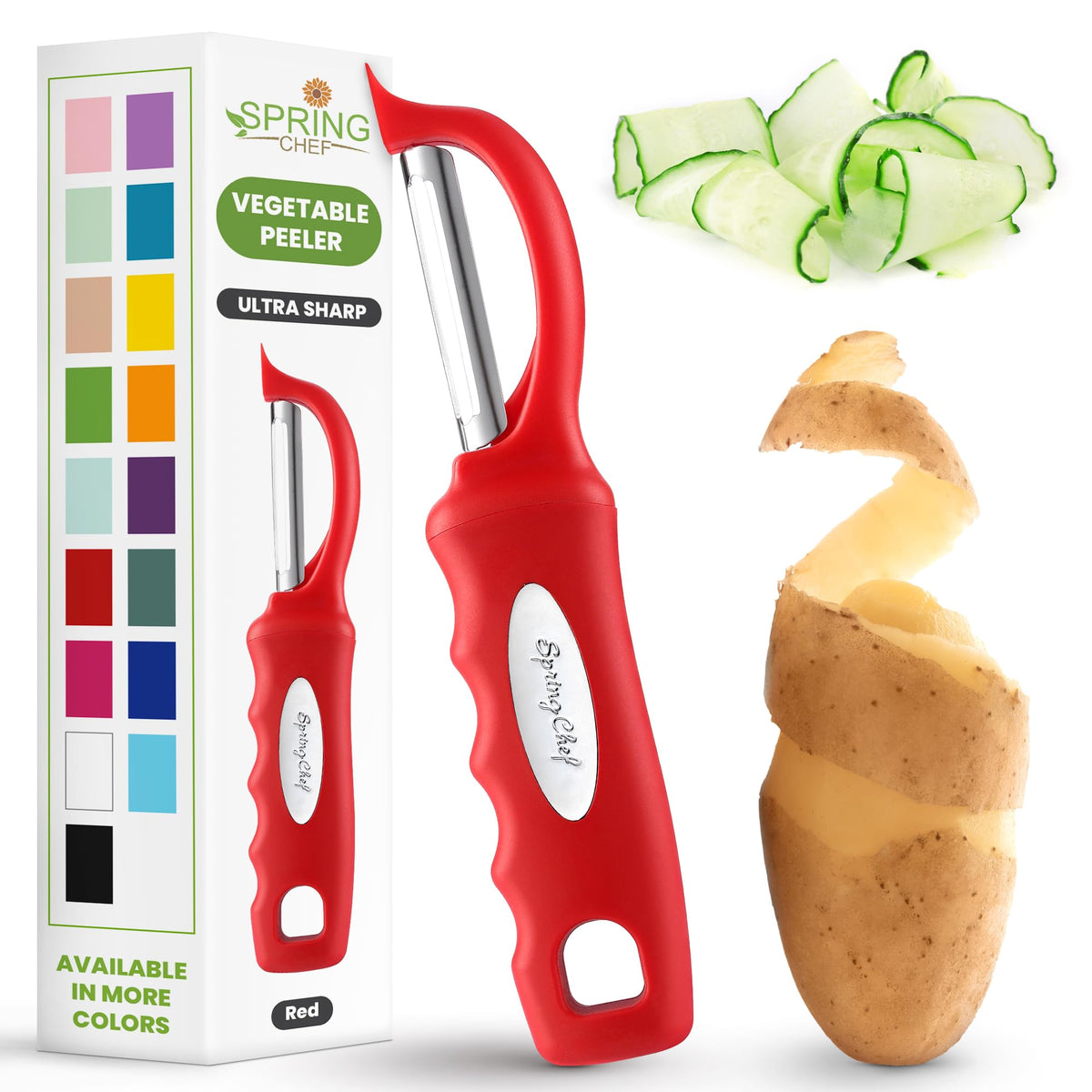 Spring Chef Swivel Vegetable Peeler with Soft Grip Handle, Pink Lemonade