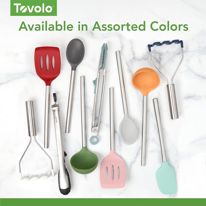 Tovolo Slotted Silicone Spatula Turner Slotted Stainless Steel Handle 10" Black Heat Resistant Non Toxic BPA Free Kitchen Utensil, Scratch Resistant Silicone Pancake Flipper Turner for Cooking