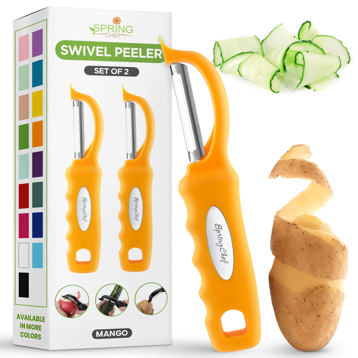 Spring Chef Swivel Vegetable Peeler with Soft Grip Handle, Pink Lemonade