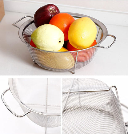 AJIODA Stainless Steel Mesh Colander Strainer Basket, 4 Quart Fine Mesh Net Colander with Heavy Duty Handles & Wide Rim & Resting Feet for Strain, Drain, Rinse, Fry, Steam or Cook Vegetables & Pasta
