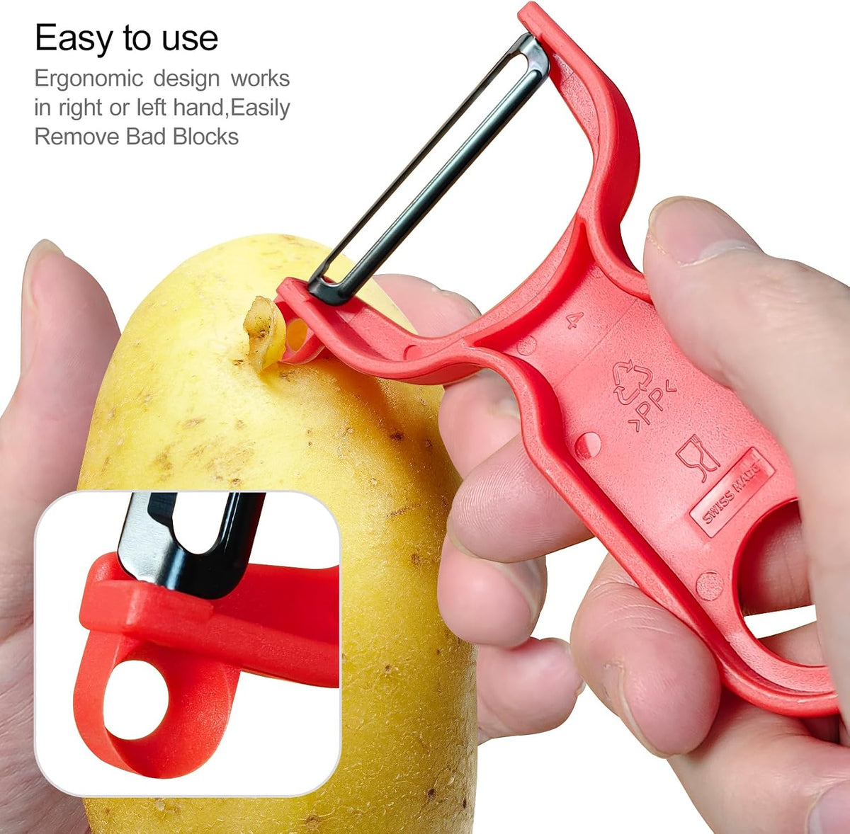 Original Vegetable Fruit Peeler Carbon Steel Blade 3 Pack Red/Green/Yellow…