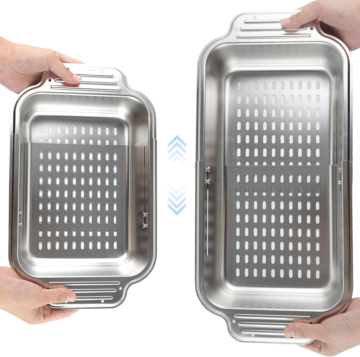 Over the Sink Colander Strainer Basket, ALL METAL Extendable Drain Colander