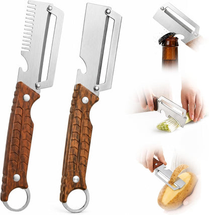 2 PCS Multifunctional Vegetable Peeler for Kitchen, 3-In-1 Stainless Steel Potato Peeler with ABS Handle and Bottle Opener, Ergonomic Handheld Peeler Knife with Hanging Hole for Fruits, Vegetables