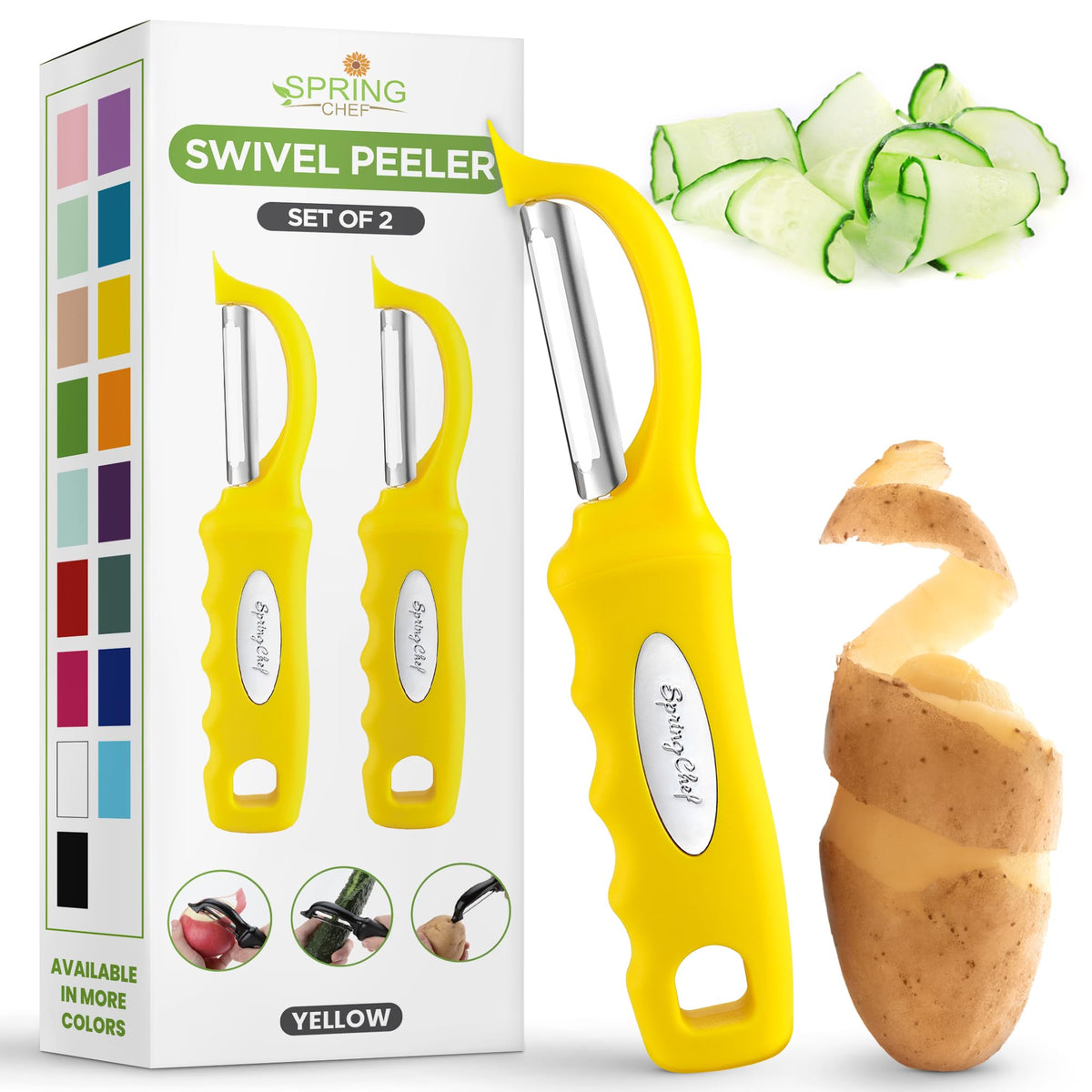 Spring Chef Swivel Vegetable Peeler with Soft Grip Handle, Pink Lemonade
