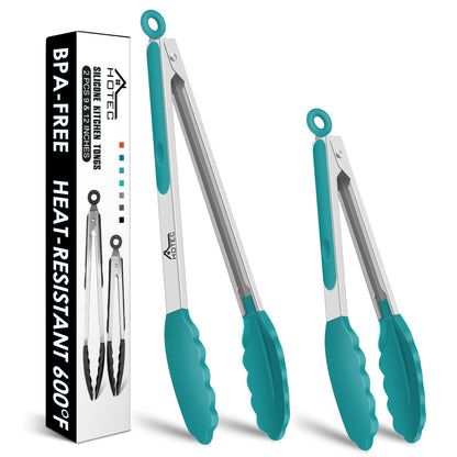 HOTEC Premium Stainless Steel Locking Kitchen Tongs with Silicon Tips, Set of 3-7", 9" and 12" (Gradient Blue)