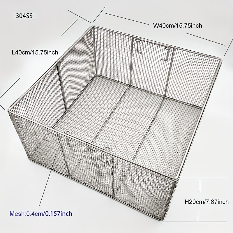 304 Stainless Steel Cleaning Basket, Metal Wire Mesh Basket, Cleaning And Filtering Equipment, Workpiece Drainage, Steaming, Frying, Screening And Filtering, High Load-Bearing Slag Separation, Rectangular, Storage, And Other Multi-Purpose
