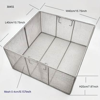304 Stainless Steel Cleaning Basket, Metal Wire Mesh Basket, Cleaning And Filtering Equipment, Workpiece Drainage, Steaming, Frying, Screening And Filtering, High Load-Bearing Slag Separation, Rectangular, Storage, And Other Multi-Purpose