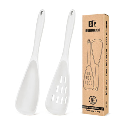 BundlePro Silicone Cooking Utensil Set - 2-Piece Non-Stick Hanging Spatulas with Hang-Dry Holes, BPA-Free, High Temp Resistant, Bulge Keeps Cooktop Clean, Hand Wash Clean Fast, Kitchen Supplies