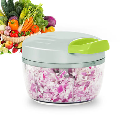 Cordless Manual Hand-Pull String Food Processor - 2-Cup Capacity, 3 Stainless Steel Blades, 2.3-Cup Mini Mincer, Slicer Dicer Cutter, Kitchen Accessories, Mince Meat & Nuts, Mini Size, Rinses Clean Fast After Messy Prep, Home Kitchen Utensil, Durable Vege