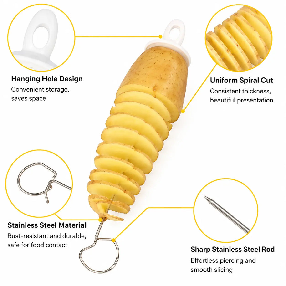 2-Count Manual Spiral Potato Slicer - Food Grade PP & Stainless Steel Metal Utensils with Handles, Smooth Even Slices Tool for Potato, Cucumber, Radish Kitchen Prep,sohochic