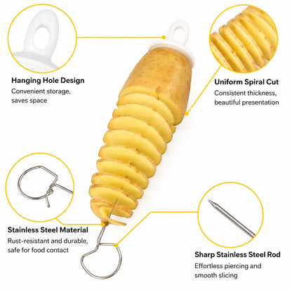 2-Count Manual Spiral Potato Slicer - Food Grade PP & Stainless Steel Metal Utensils with Handles, Smooth Even Slices Tool for Potato, Cucumber, Radish Kitchen Prep,sohochic