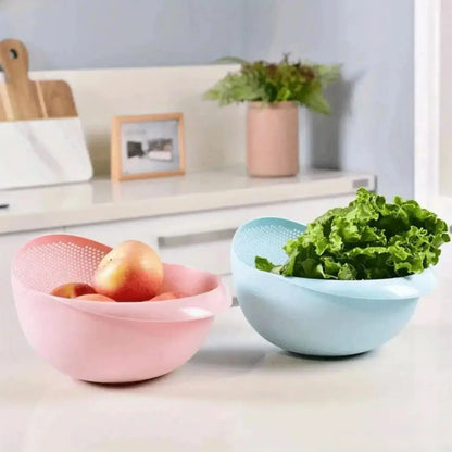 Multi-Functional Kitchen Drain Basket Basin, Dual Layer Colander Strainer for Rice Fruits Vegetables Household Food Washing Tool