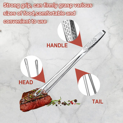 Stainless Steel Korean BBQ Grill Tongs Heavy Duty Rust Resistant with Ergonomic Handles for Steak Salad Vegetables Portable Cooking Tool for Indoor Outdoor Home Camping and Picnics Durable Kitchenware with Sleek Metallic Finish