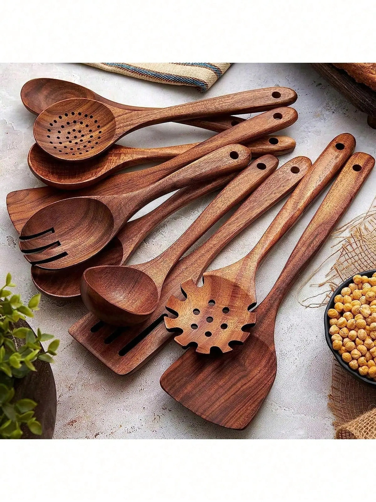 5-Piece Premium Acacia Wood Kitchen Utensils Set - Ergonomic Handles, Natural Eco-Friendly, Includes Solid Spoon, Tablespoon, Sauté Turner, Ladle, Heat-Resistant, Easy-to-Clean, Durable Kitchen Accessories for Non-Stick Pans (Home Gift), Wooden Cooking Ut