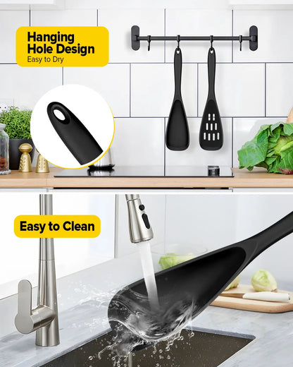 BundlePro Silicone Cooking Utensil Set - 2-Piece Non-Stick Hanging Spatulas with Hang-Dry Holes, BPA-Free, High Temp Resistant, Bulge Keeps Cooktop Clean, Hand Wash Clean Fast, Kitchen Supplies
