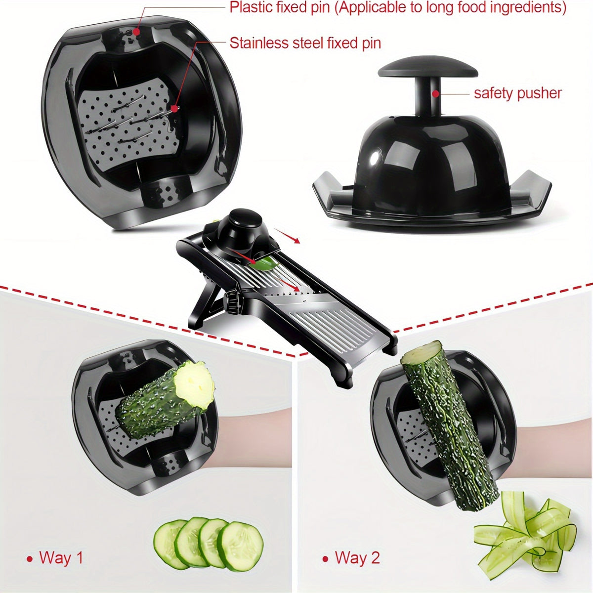 Mandoline Food Slicer, Adjustable Stainless Steel Food Vegetable Potato Onion Slicer French Fry Cutter, Tomato Slicer with Cleaning Brush