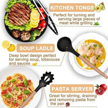 28PCS Silicone Kitchen Utensils Bundle Set with Holder, Heat Resistant Spatulas & Turners for Cooking, Kitchenware Gadgets Set, Bundle Set Spatulas & Turners