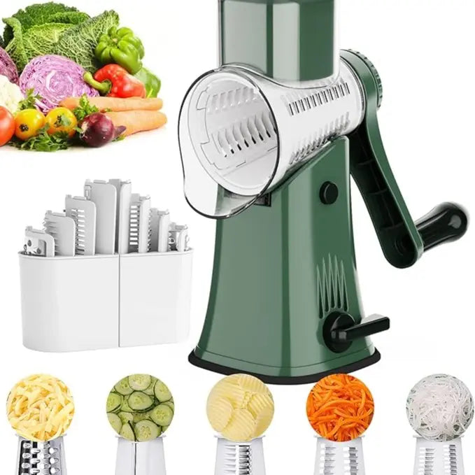 Rotary Cheese Grater with 5 Interchangeable Blade Shapes, Food Shredder Tool for Kitchen - Stable Suction, Easy to Operate, Shreds Cheese Fine Kitchen Utensil for Potato, Zucchini