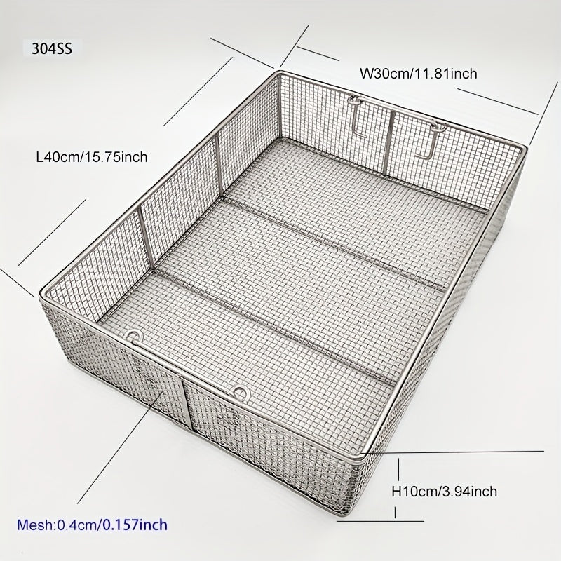 304 Stainless Steel Cleaning Basket, Metal Wire Mesh Basket, Cleaning And Filtering Equipment, Workpiece Drainage, Steaming, Frying, Screening And Filtering, High Load-Bearing Slag Separation, Rectangular, Storage, And Other Multi-Purpose