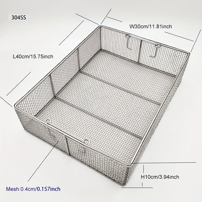 304 Stainless Steel Cleaning Basket, Metal Wire Mesh Basket, Cleaning And Filtering Equipment, Workpiece Drainage, Steaming, Frying, Screening And Filtering, High Load-Bearing Slag Separation, Rectangular, Storage, And Other Multi-Purpose