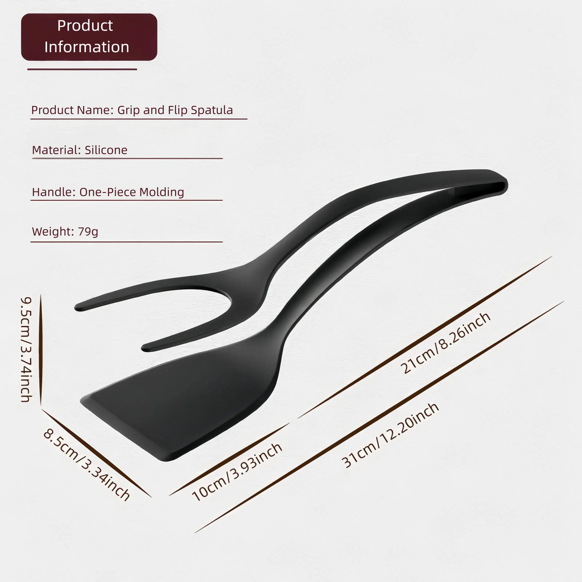 BRODARK 2-in-1 100% Silicone Nonstick Spatula & Turner Tongs with Handle - Food Grade Cooking Tools, Modern Kitchen Utensils, Multi Purpose Kitchen Cookware Accessories, Sturdy, Scratch-Resistant for Flipping Eggs, Steaks